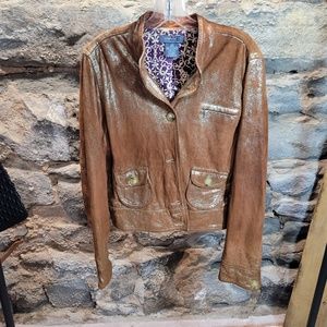 George Me Designs By Mark Eisen Women's Gold Foil Goat Suede Large 12/14 Jacket